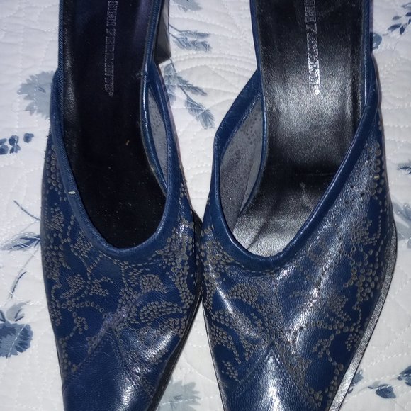 Gianni Ferrante Vero Cuoio Blue Leather Mules ~37~ - Picture 1 of 10